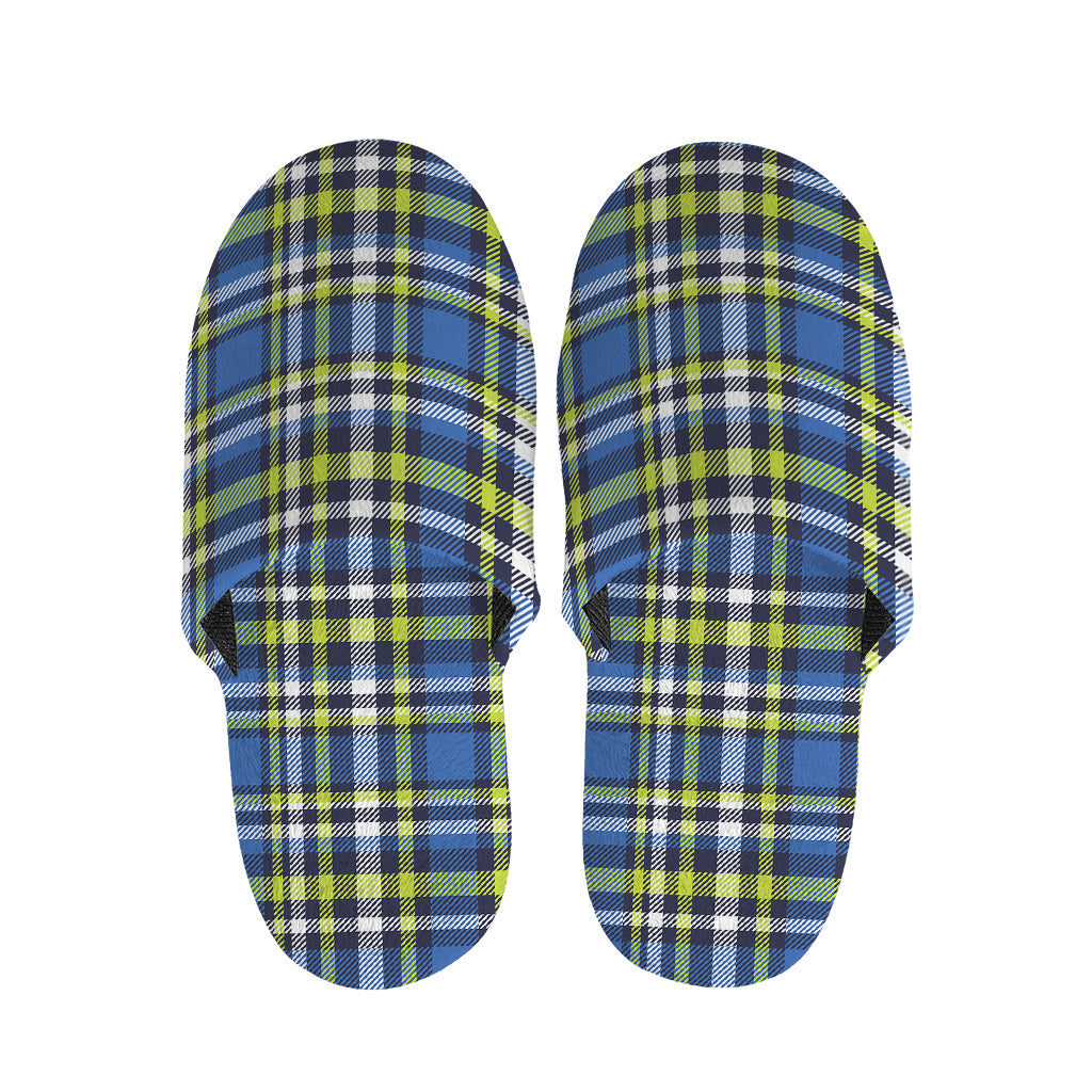 Blue Green And White Plaid Pattern Print Slippers