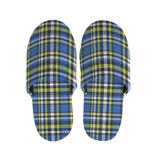 Blue Green And White Plaid Pattern Print Slippers