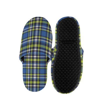 Blue Green And White Plaid Pattern Print Slippers