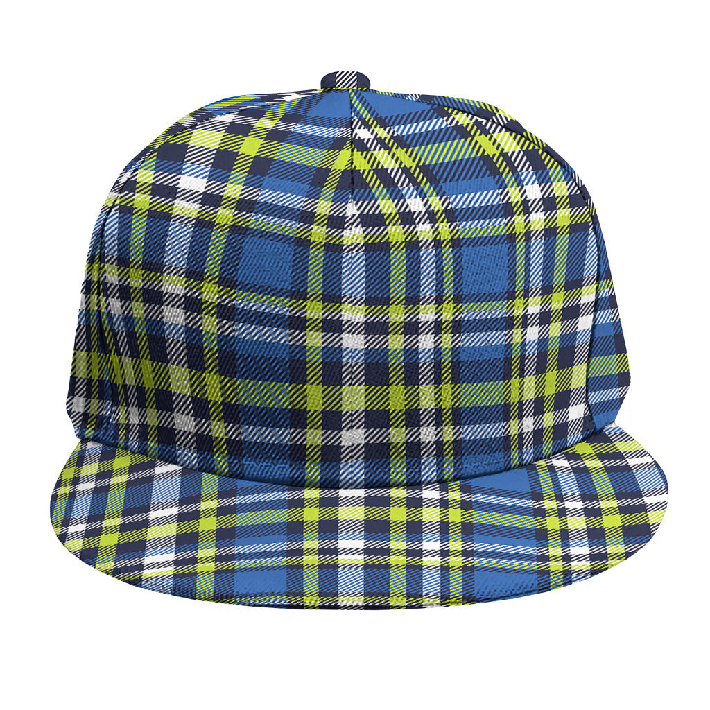 Blue Green And White Plaid Pattern Print Snapback Cap