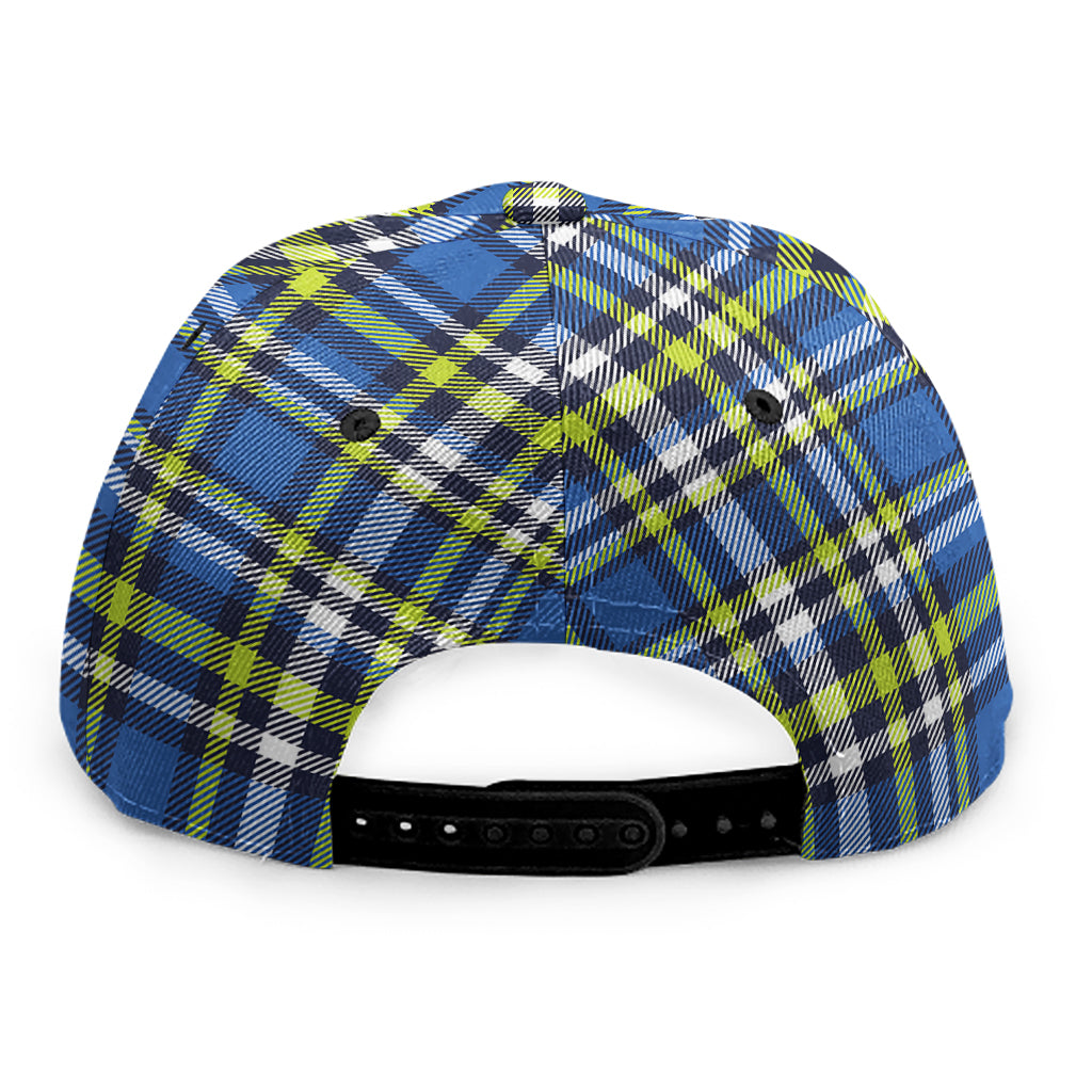 Blue Green And White Plaid Pattern Print Snapback Cap