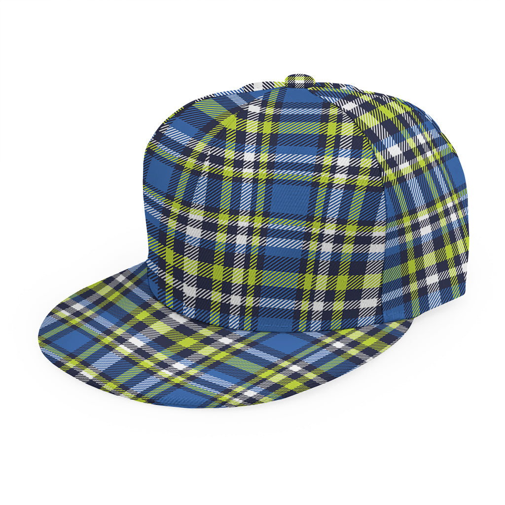Blue Green And White Plaid Pattern Print Snapback Cap