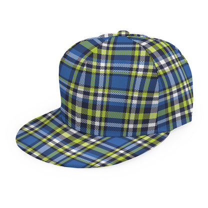 Blue Green And White Plaid Pattern Print Snapback Cap
