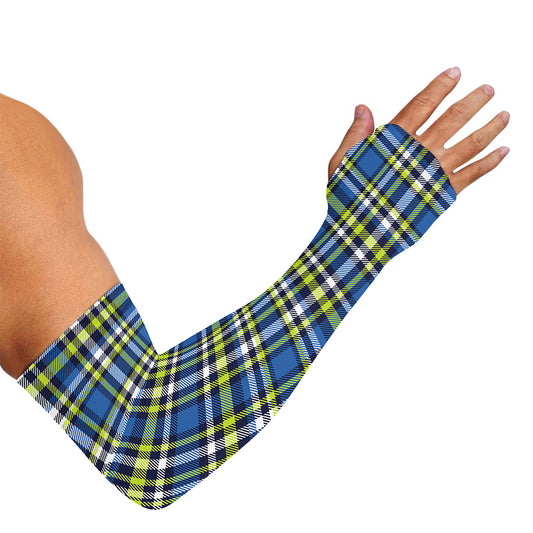 Blue Green And White Plaid Pattern Print Sun Protection Arm Sleeves