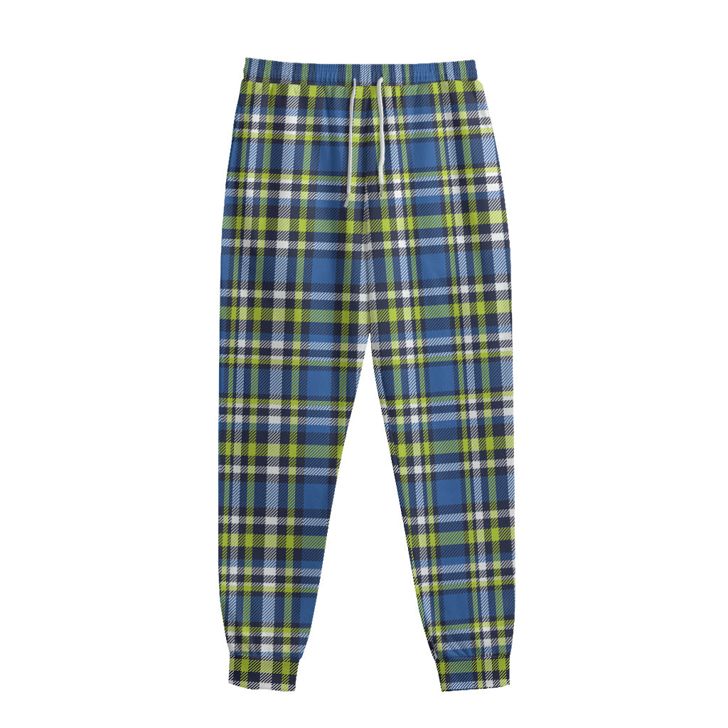 Blue Green And White Plaid Pattern Print Sweatpants