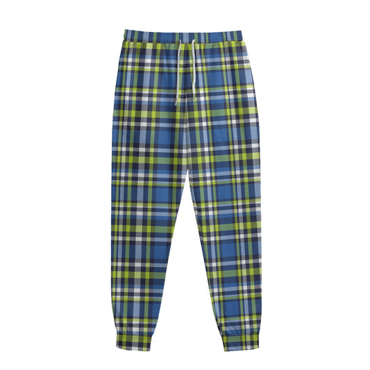 Blue Green And White Plaid Pattern Print Sweatpants