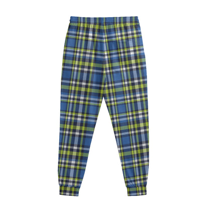 Blue Green And White Plaid Pattern Print Sweatpants