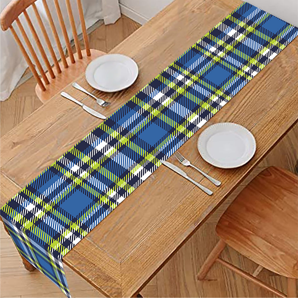 Blue Green And White Plaid Pattern Print Table Runner