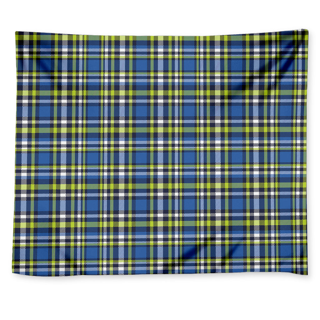 Blue Green And White Plaid Pattern Print Tapestry