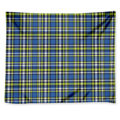 Blue Green And White Plaid Pattern Print Tapestry