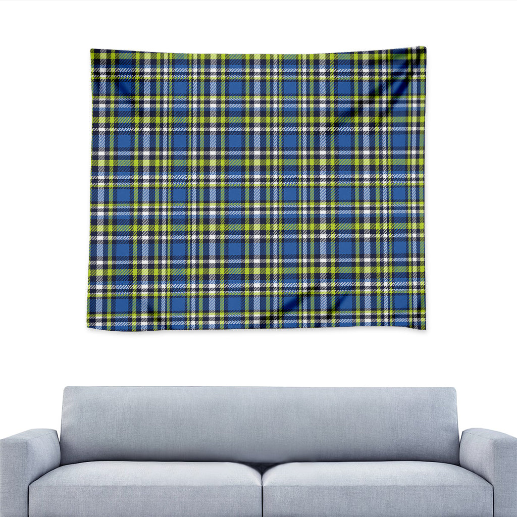 Blue Green And White Plaid Pattern Print Tapestry