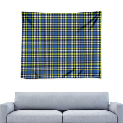Blue Green And White Plaid Pattern Print Tapestry