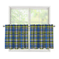 Blue Green And White Plaid Pattern Print Tier Curtains