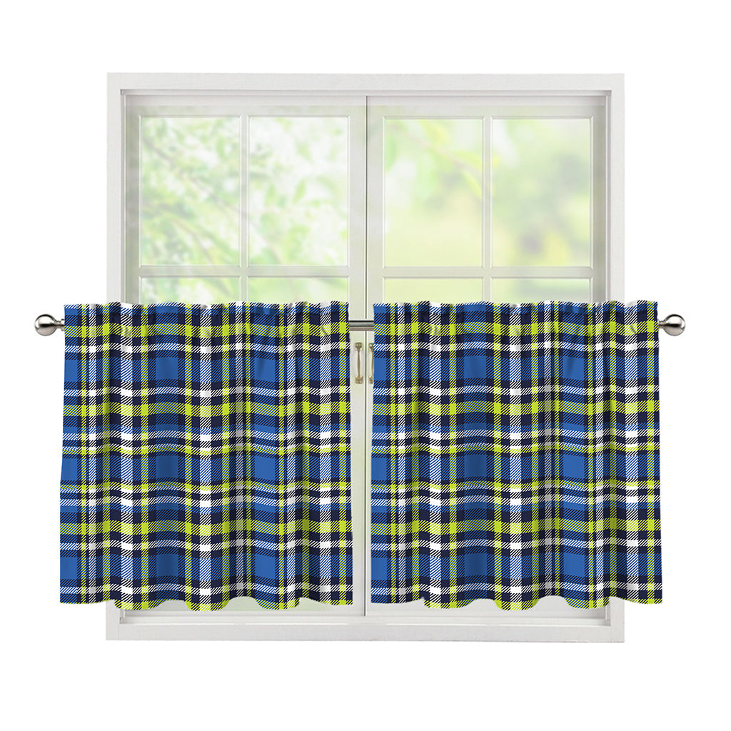 Blue Green And White Plaid Pattern Print Tier Curtains