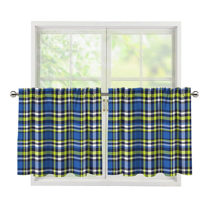 Blue Green And White Plaid Pattern Print Tier Curtains
