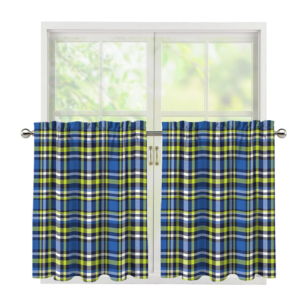 Blue Green And White Plaid Pattern Print Tier Curtains