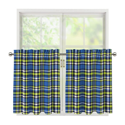 Blue Green And White Plaid Pattern Print Tier Curtains