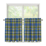 Blue Green And White Plaid Pattern Print Tier Curtains