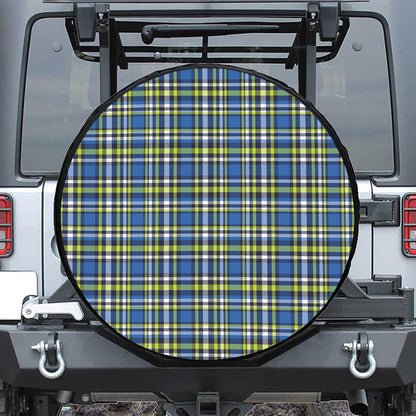 Blue Green And White Plaid Pattern Print Tire Cover