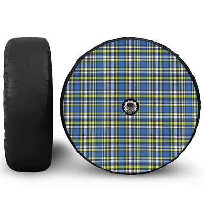 Blue Green And White Plaid Pattern Print Tire Cover With Camera Hole