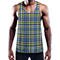 Blue Green And White Plaid Pattern Print Men's Workout Tank Top