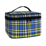 Blue Green And White Plaid Pattern Print Travel Makeup Bag