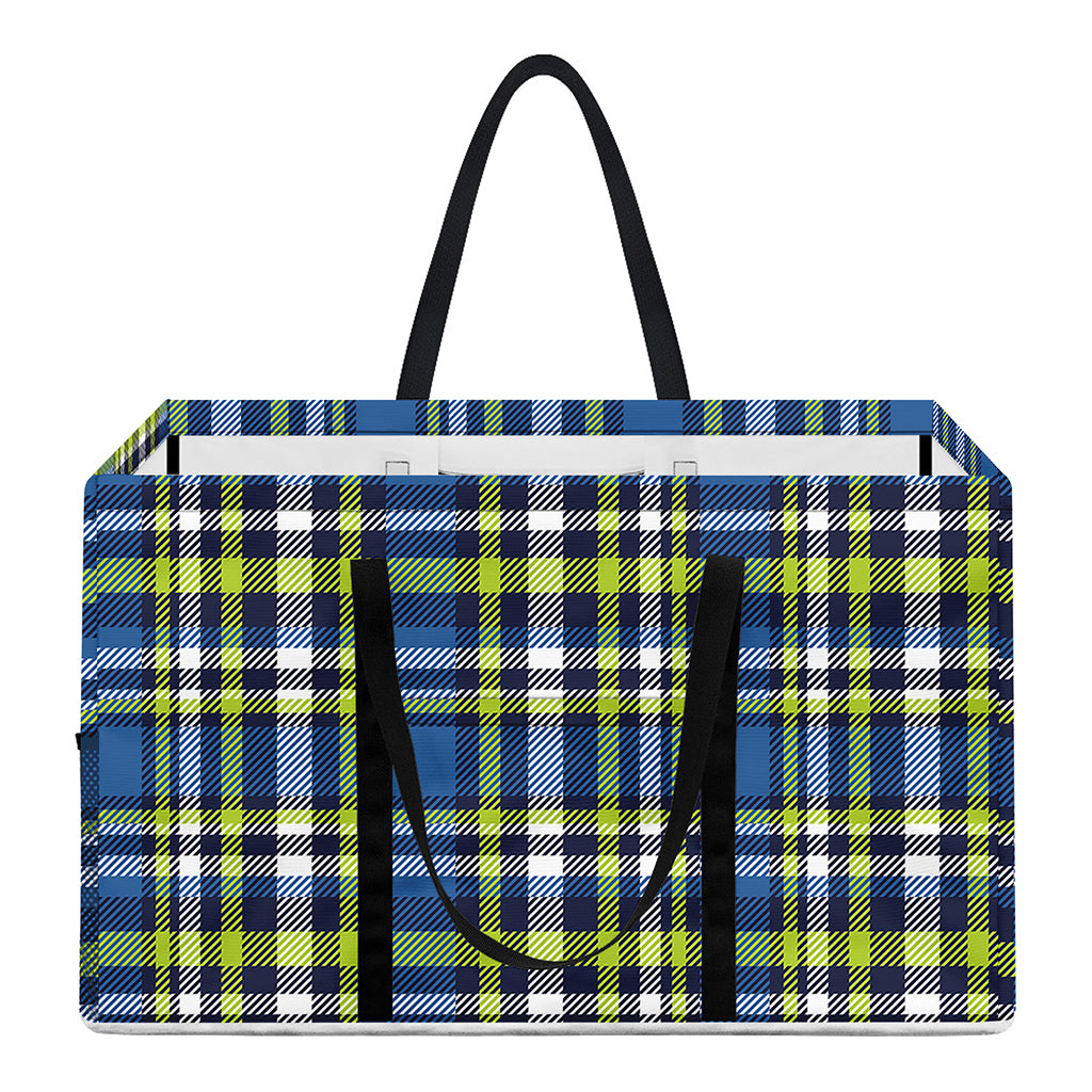 Blue Green And White Plaid Pattern Print Utility Tote Bag