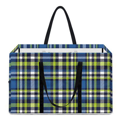 Blue Green And White Plaid Pattern Print Utility Tote Bag