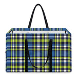 Blue Green And White Plaid Pattern Print Utility Tote Bag