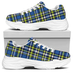 Blue Green And White Plaid Pattern Print White Chunky Shoes