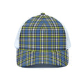 Blue Green And White Plaid Pattern Print White Mesh Trucker Hat