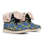 Blue Green And White Plaid Pattern Print Winter Boots