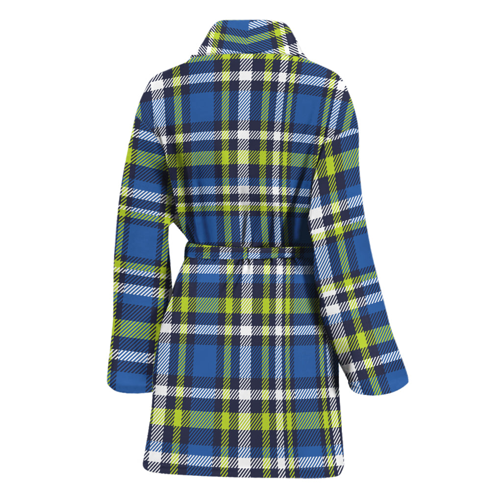 Blue Green And White Plaid Pattern Print Women's Bathrobe