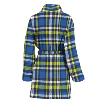 Blue Green And White Plaid Pattern Print Women's Bathrobe
