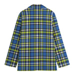 Blue Green And White Plaid Pattern Print Women's Blazer