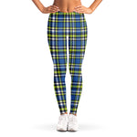 Blue Green And White Plaid Pattern Print Women's Leggings