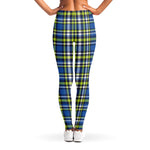 Blue Green And White Plaid Pattern Print Women's Leggings