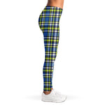 Blue Green And White Plaid Pattern Print Women's Leggings