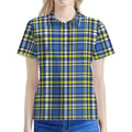 Blue Green And White Plaid Pattern Print Women's Polo Shirt