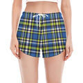 Blue Green And White Plaid Pattern Print Women's Split Running Shorts