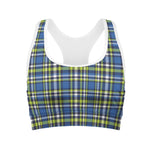 Blue Green And White Plaid Pattern Print Women's Sports Bra