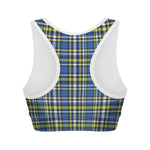 Blue Green And White Plaid Pattern Print Women's Sports Bra