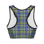 Blue Green And White Plaid Pattern Print Women's Sports Bra