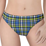 Blue Green And White Plaid Pattern Print Women's Thong