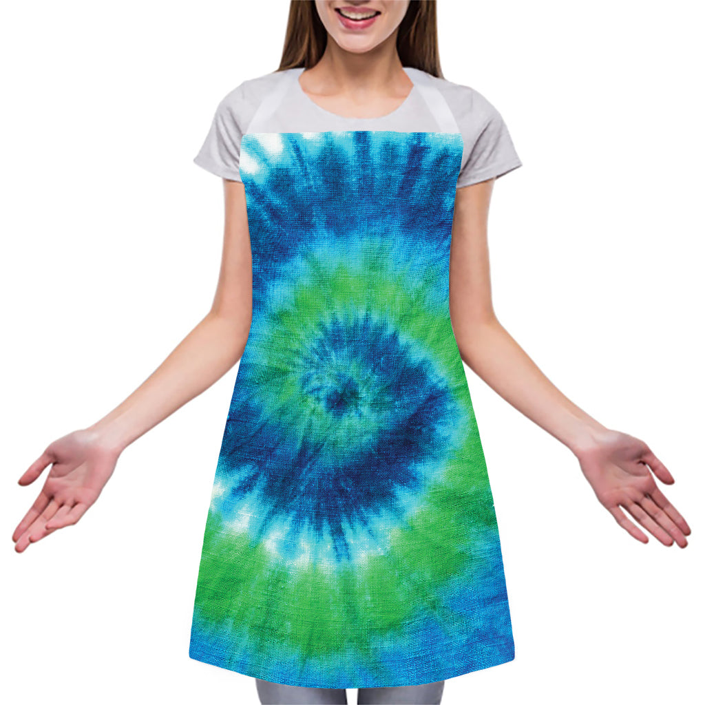 Blue Green And White Tie Dye Print Adjustable Apron