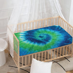 Blue Green And White Tie Dye Print Baby Crib Sheet