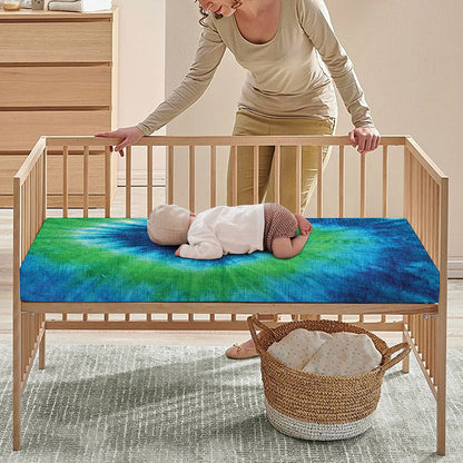 Blue Green And White Tie Dye Print Baby Crib Sheet