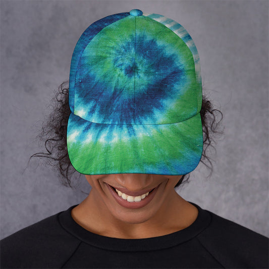Blue Green And White Tie Dye Print Baseball Cap