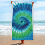 Blue Green And White Tie Dye Print Beach Towel
