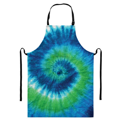 Blue Green And White Tie Dye Print Bib Apron With Pocket